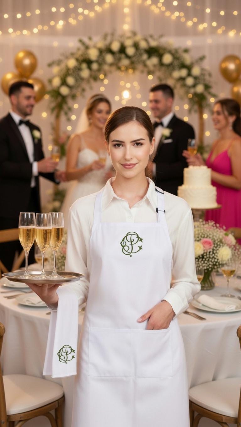 Apron personalized Kitchen linen Bib Teacher Waiter Butler Apron unisex custom embroidered service  bib