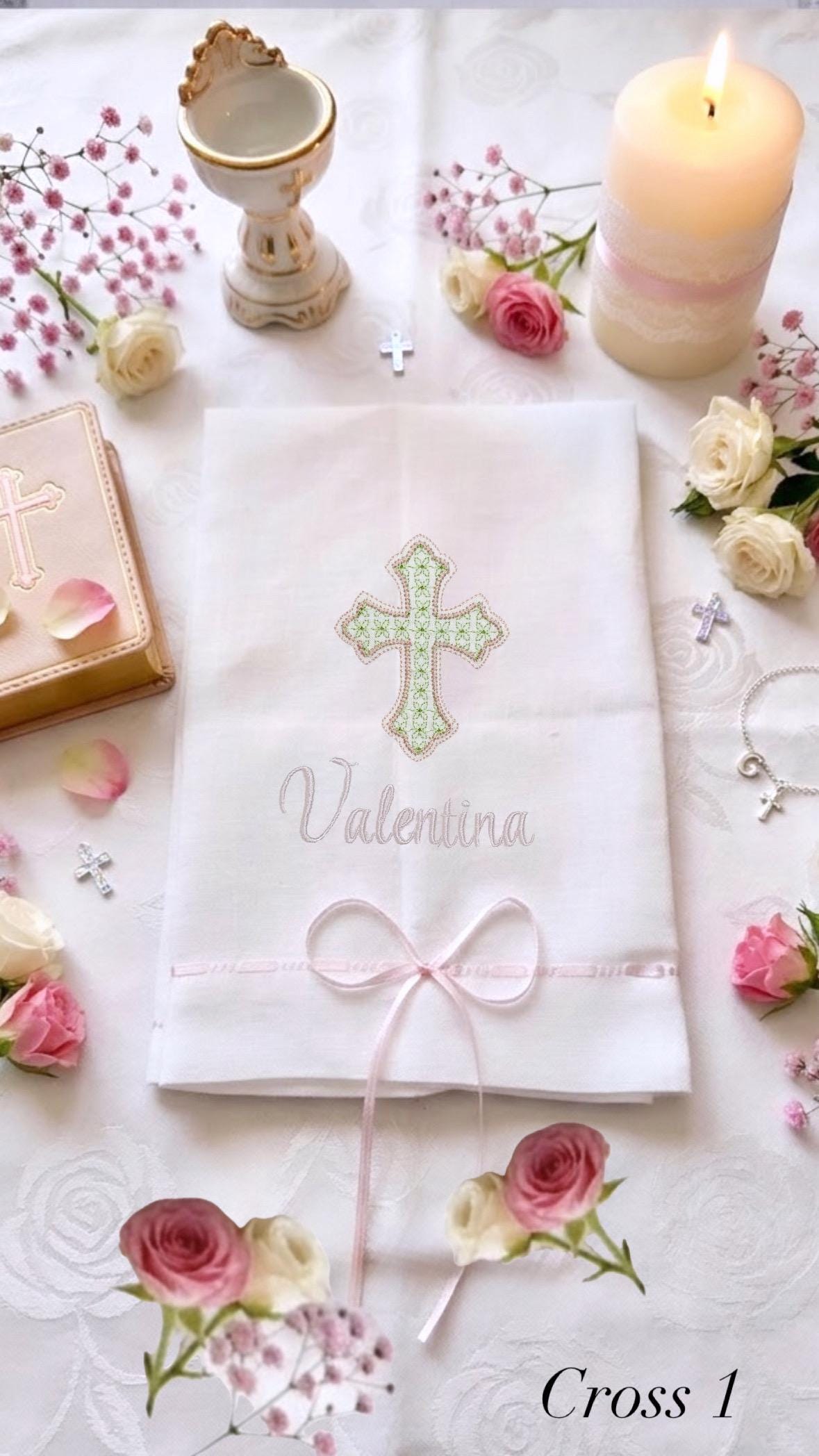 Personalized Embroidered Christening Towel Custom Baptism towel Baptismal towel godson religious Gift with Baby's Name & Date